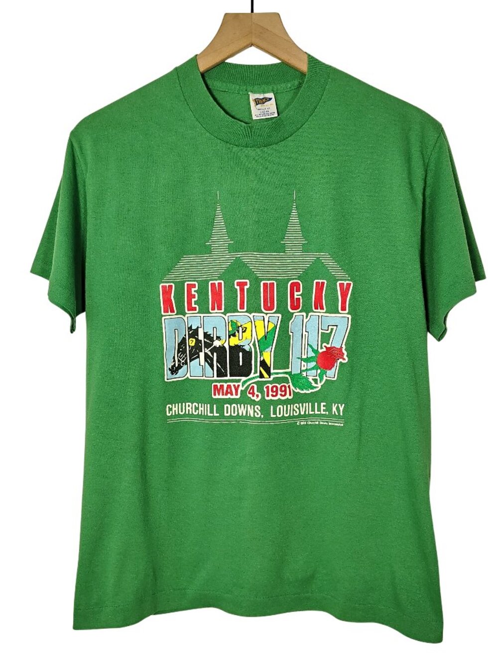 Vintage Kentucky Derby 117 Mens T-Shirt Green Churchill Downs 1991 Size Large